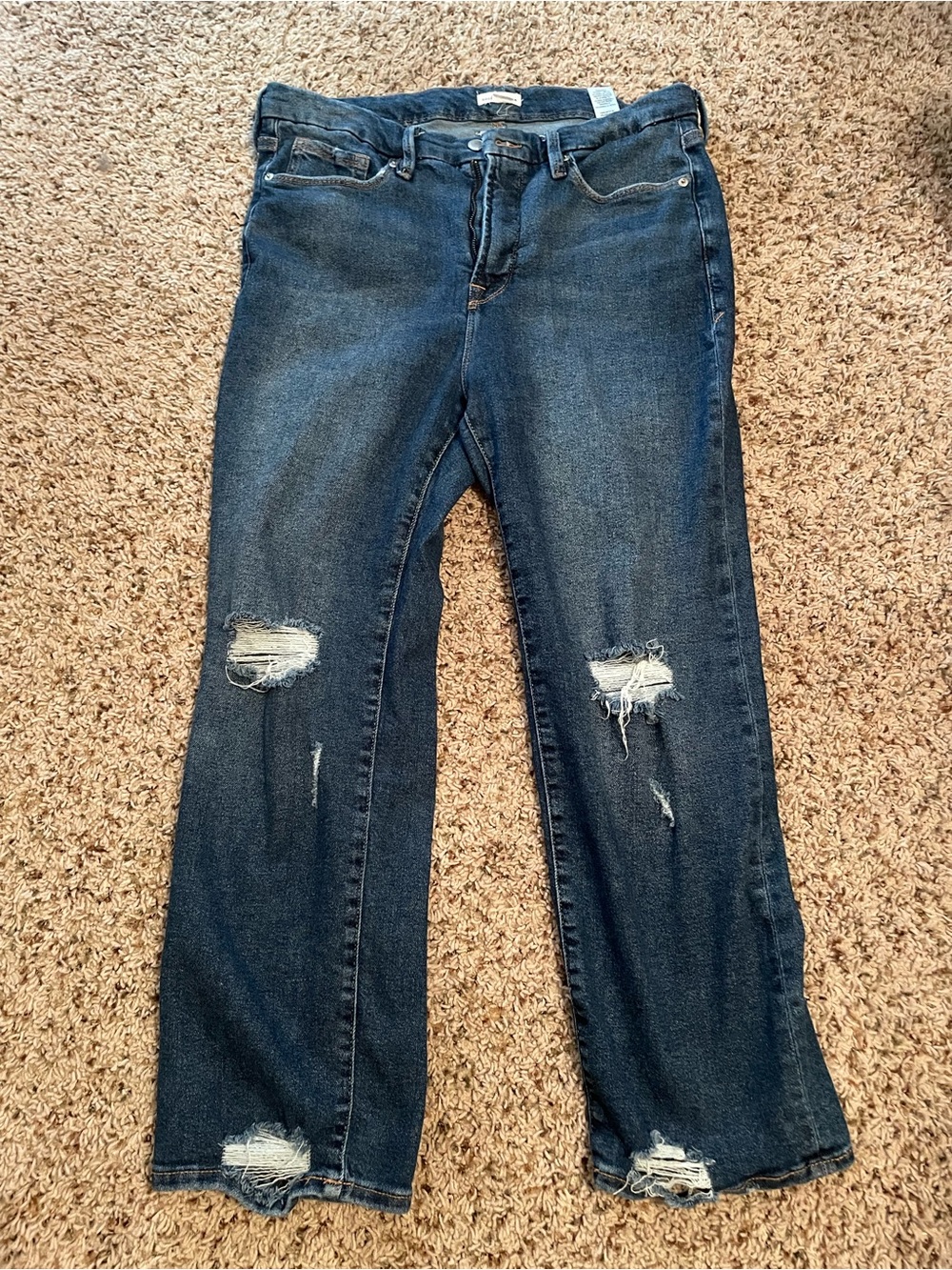 Women’s Good American Distressed Dark Blue Straight Jeans Size 16